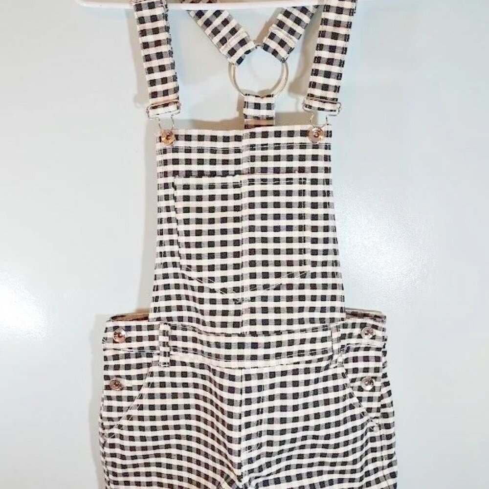 Denim Jean Women Shortalls Juniors Sz 1 Checkered Square Black White Shorts